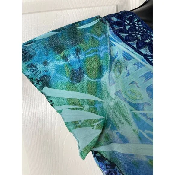 Apt 9 Blouse Women Blue Green Short Sleeve Stretch Smooth Knit Top Size Medium M - Picture 9 of 11